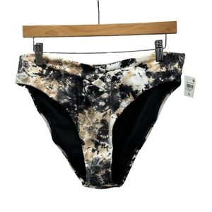 Bar III Tie Dye Cross Front Bikini Bottom - Black White - VUS039 - size XL